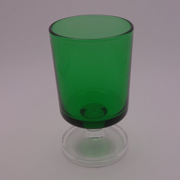 One(1) Green Glass with Circular Stem Base France - Picture 1 of 14